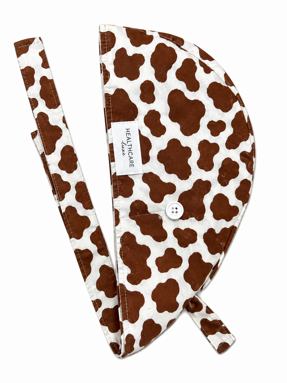 🤎 Brown Cow Print Satin-Lined Scrub Cap