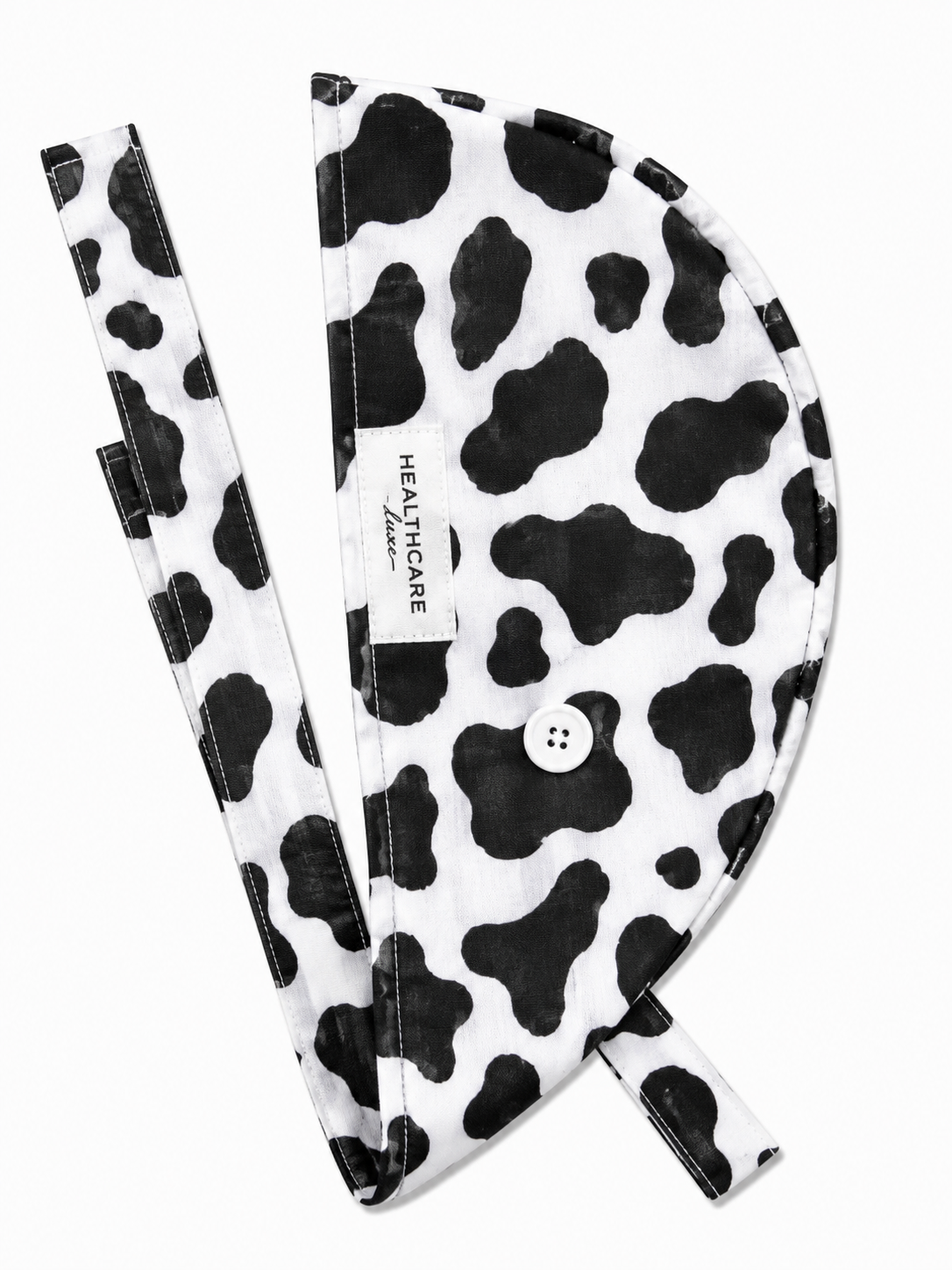 🖤 Black & White Cow Print Satin-Lined Scrub Cap