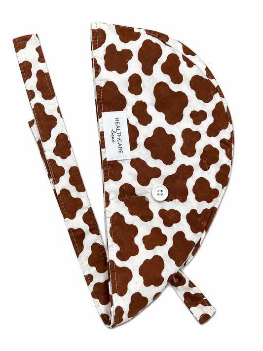 🤎 Brown Cow Print Satin-Lined Scrub Cap